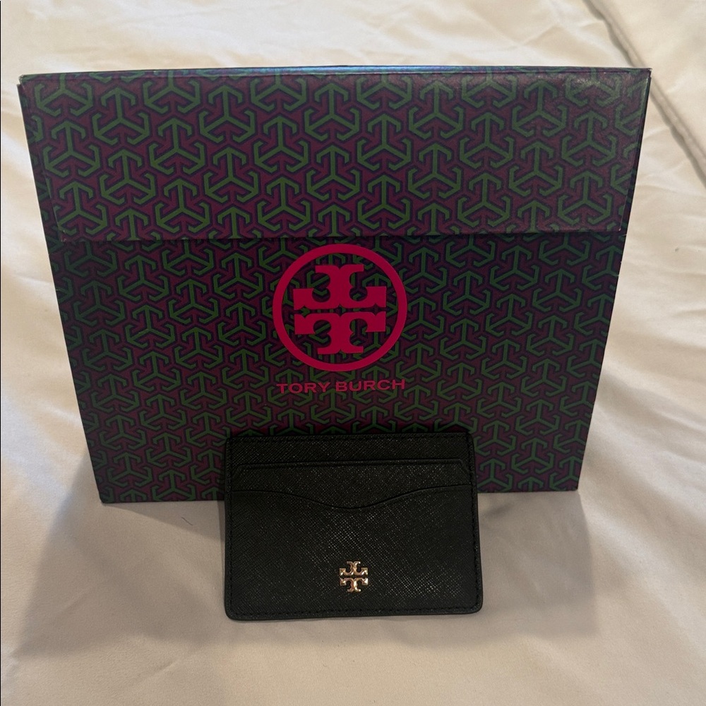 Tory Burch Black Card Holder with Gold Logo